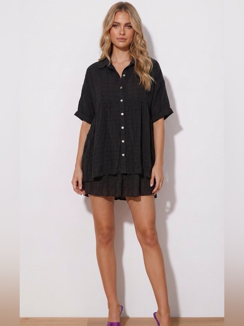 Entro Black Button-Front High-Low Top/Mini Dress